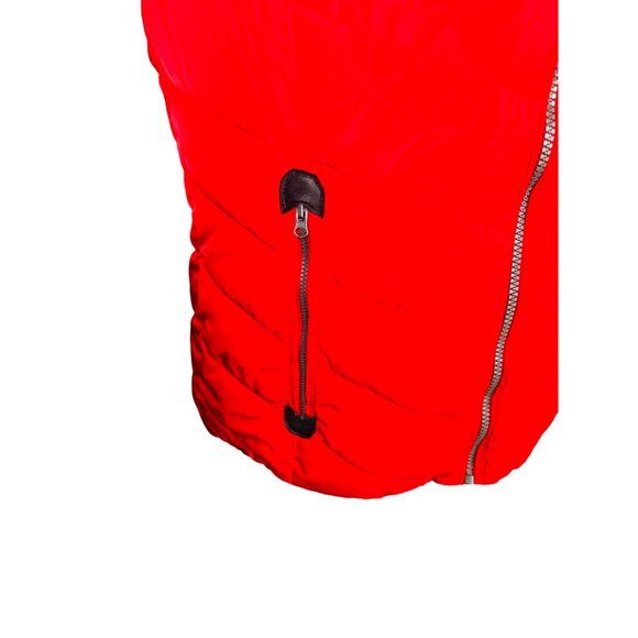 Red Soft Quilted Hooded Vest Fleece Lined Faux Fur Trim Green Tea L/G Outdoor - Picture 10 of 14